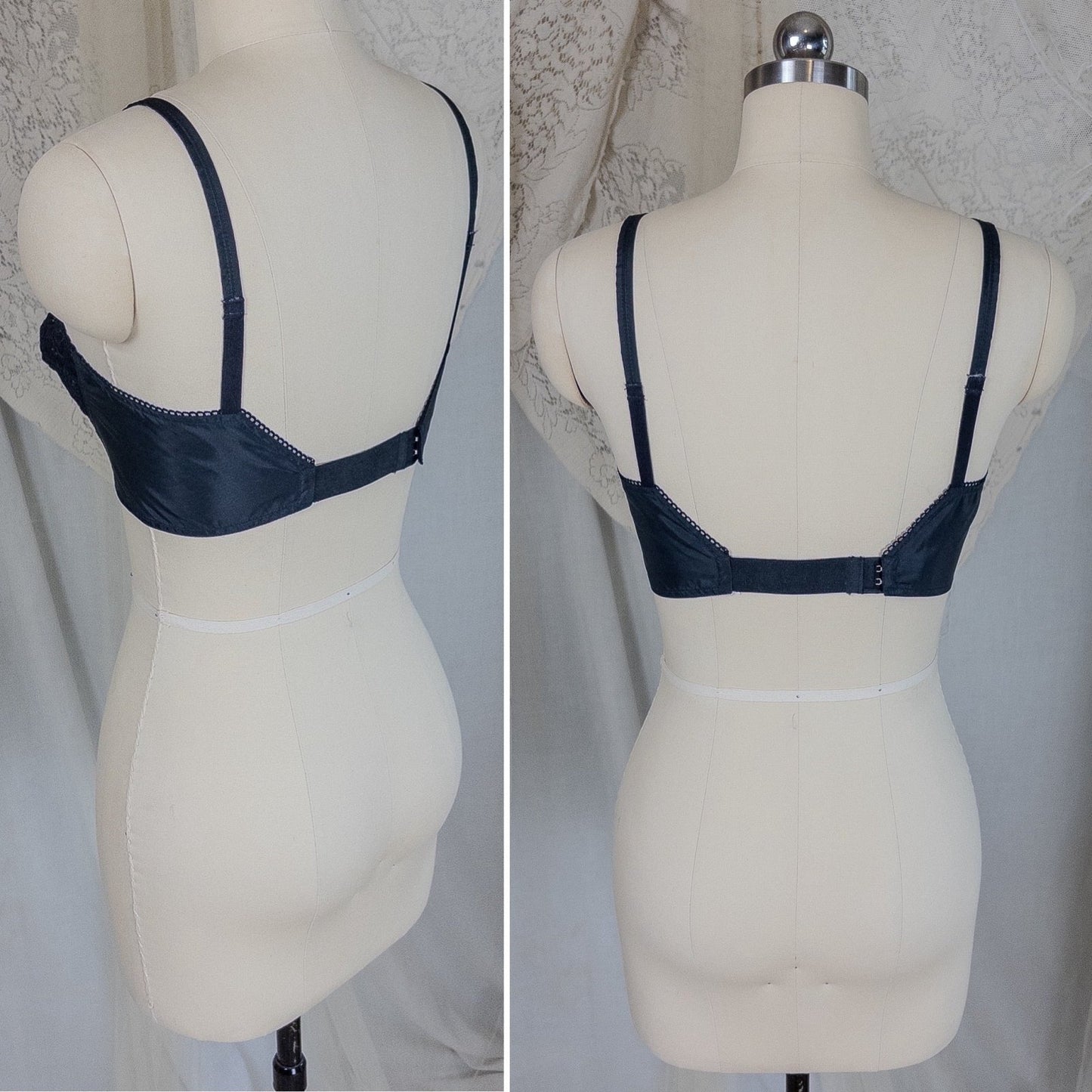 Vintage 1950's Bullet Bra - Deadstock Sheer Black Floral Lace with Circle Stitching by Formfit | 34 A, 32 B - Daggers & Dames