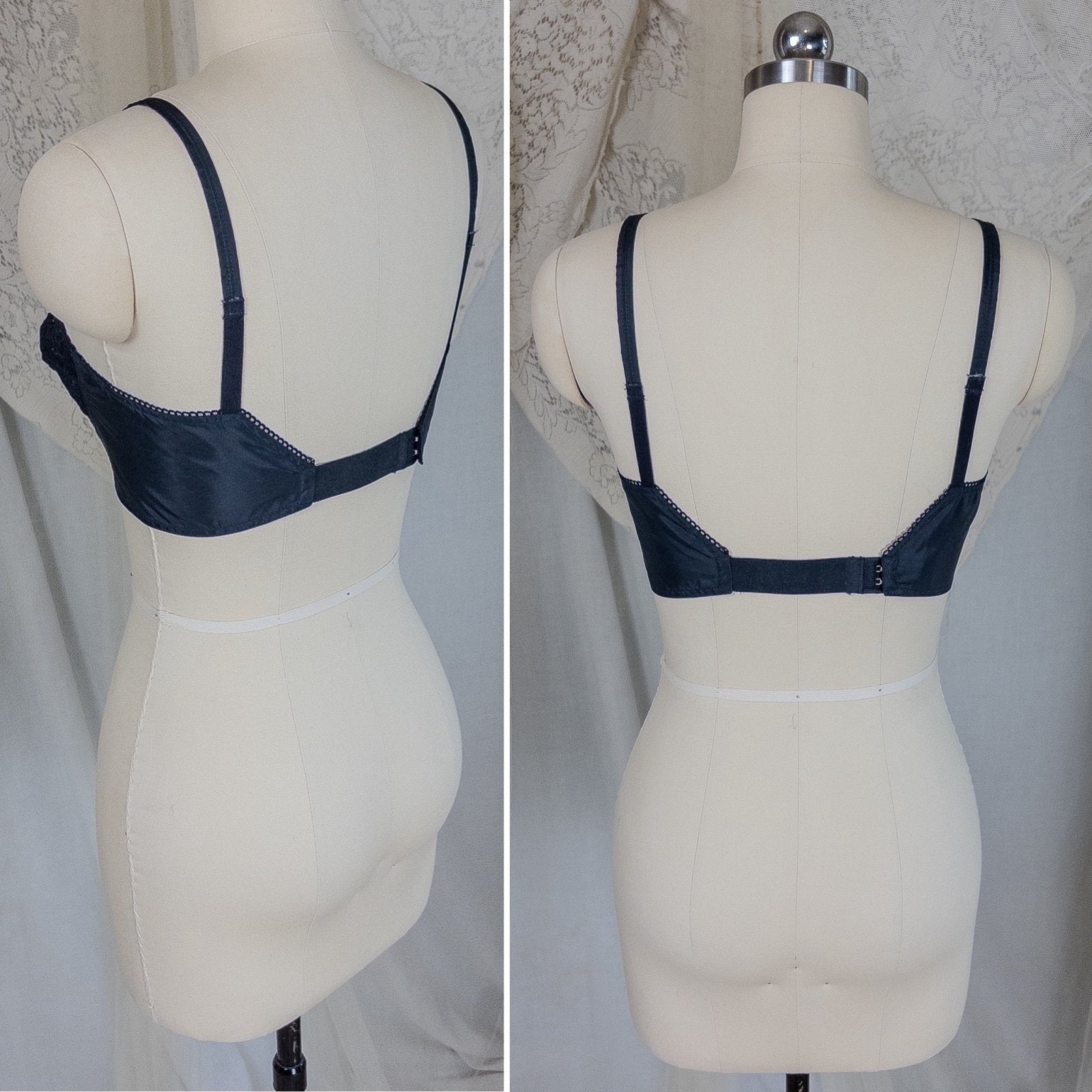 Vintage 1950's Bullet Bra - Deadstock Sheer Black Floral Lace with Circle Stitching by Formfit | 34 A, 32 B - Daggers & Dames