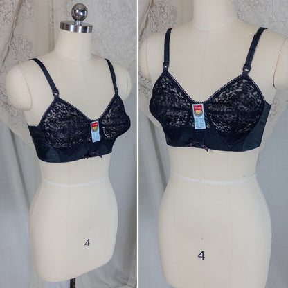 Vintage 1950's Bullet Bra - Deadstock Sheer Black Floral Lace with Circle Stitching by Formfit | 34 A, 32 B - Daggers & Dames