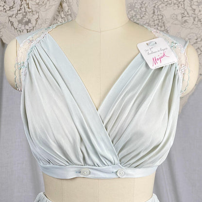 Vintage 1950's Crop Top & Bloomers Pajama Set | Pale Aqua Blue Nylon with Sheer White Chiffon Trim | Size XS, S | Mojud - Never Worn - Daggers & Dames