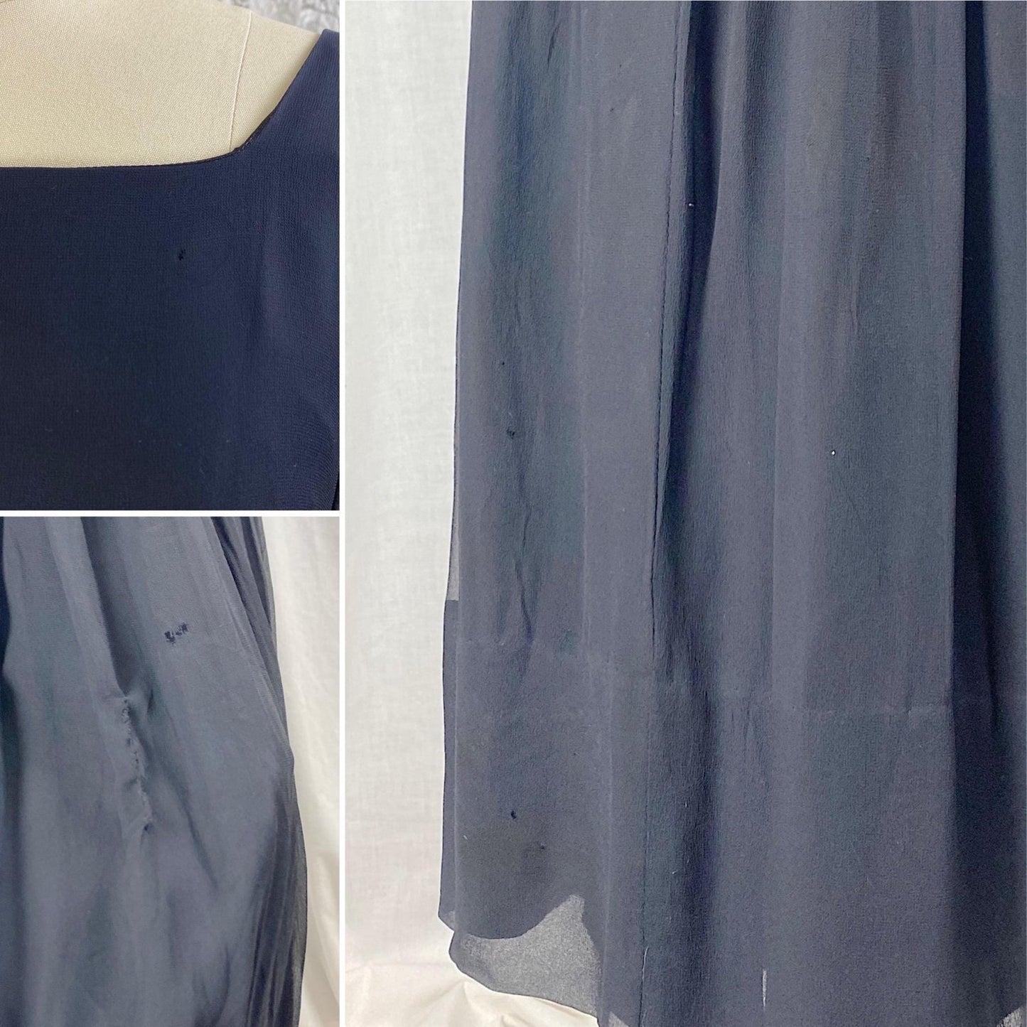 Vintage 1950's Dress | Black Silk Chiffon with Ruched Waist & Wide Circle Skirt | Size M - Daggers & Dames