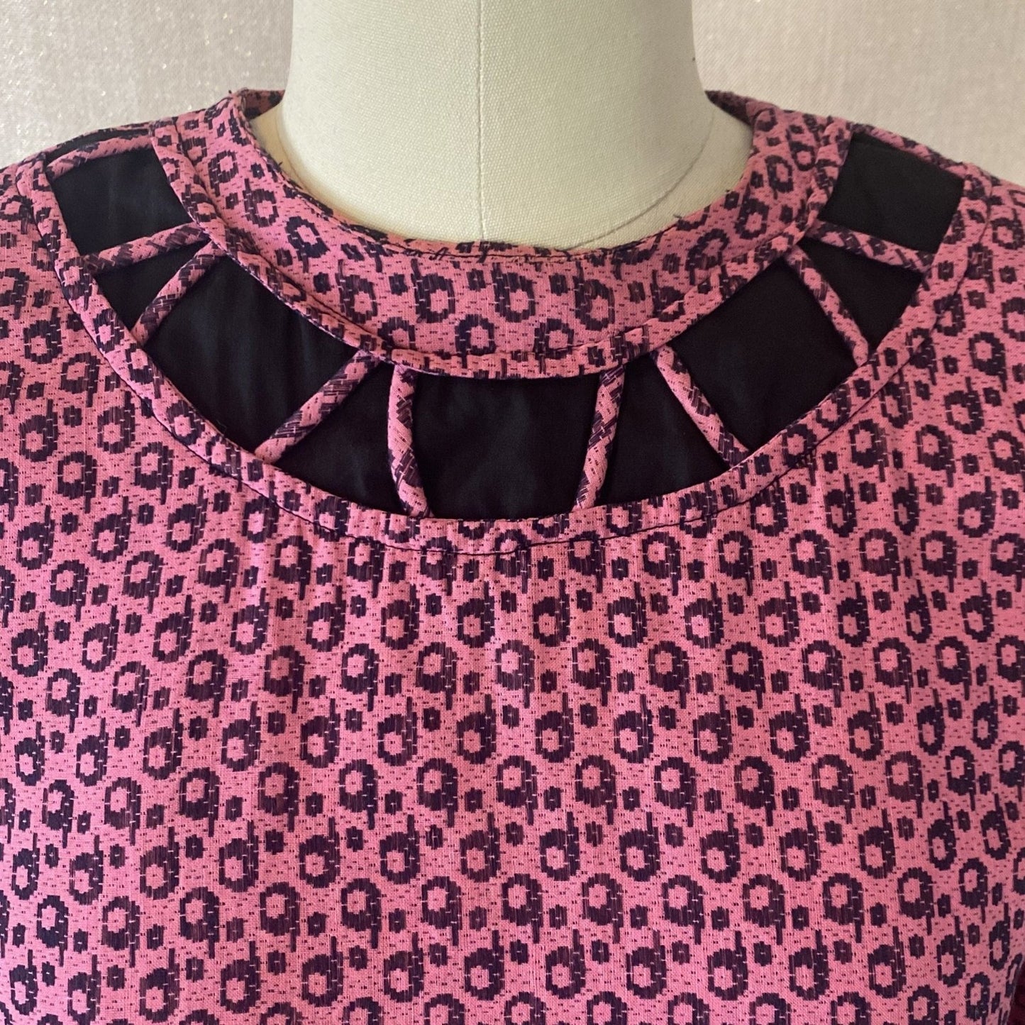 Vintage 1950's Full Swing Bowling Dress | Bubblegum Pink with Navy Blue Abstract Cotton Damask | Size 32 - 34 Bust, XS | Peg Hurley by Brunner - Daggers & Dames