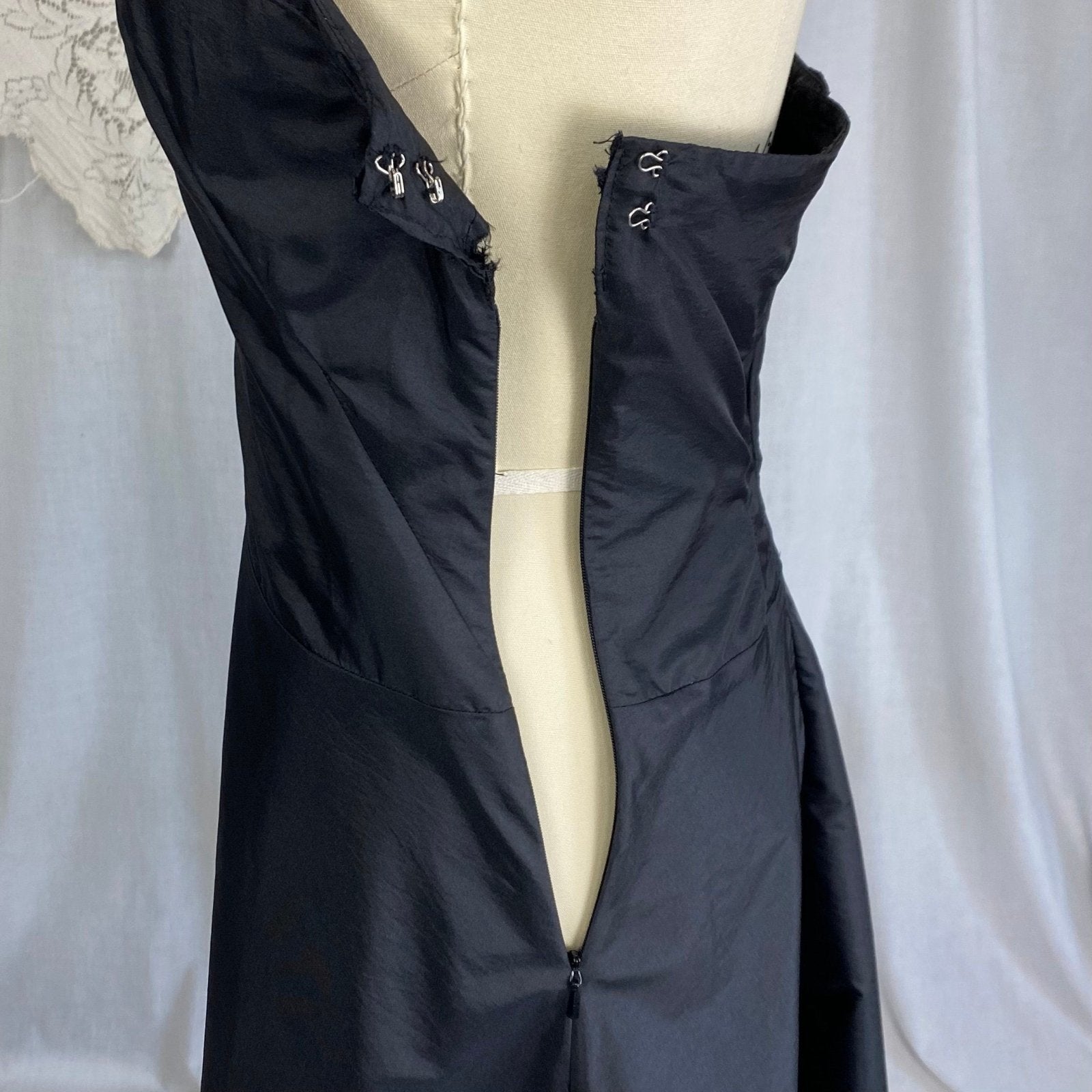 Vintage 1950's Halter Slip Dress | Black Taffeta with Piping Detail | Size XS - Daggers & Dames