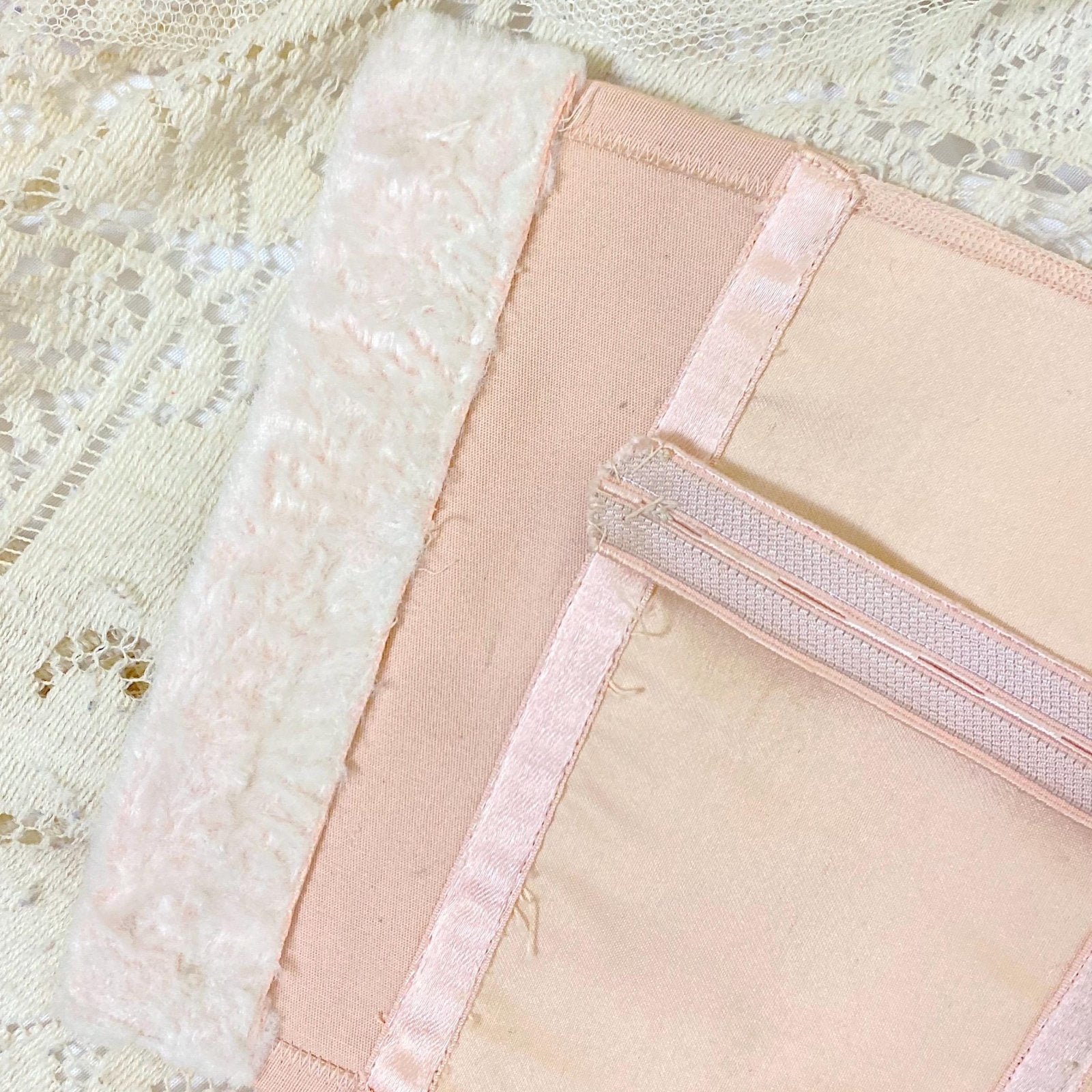 Vintage 1950's Longline Cathedral Bra - Petal Pink Rayon Satin with Tulle Darted Cups & Velvet Lining - 36 B - By Jeanine, Made in France - Daggers & Dames