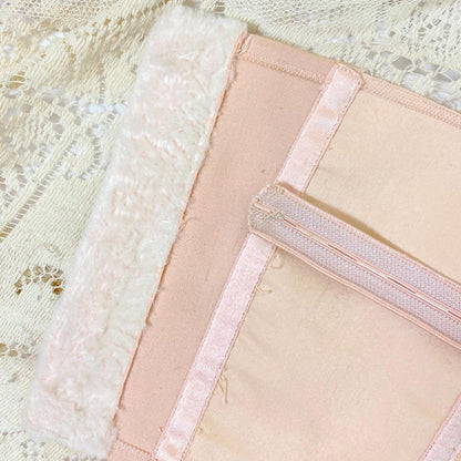 Vintage 1950's Longline Cathedral Bra - Petal Pink Rayon Satin with Tulle Darted Cups & Velvet Lining - 36 B - By Jeanine, Made in France - Daggers & Dames