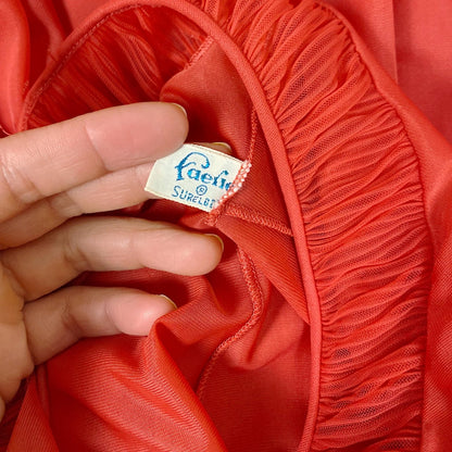 Vintage 1950's Nightgown | Scarlet Red Nylon with Halter Neckline & Crystal Pleating | Size XS, S | Faerie by Surelock - Daggers & Dames
