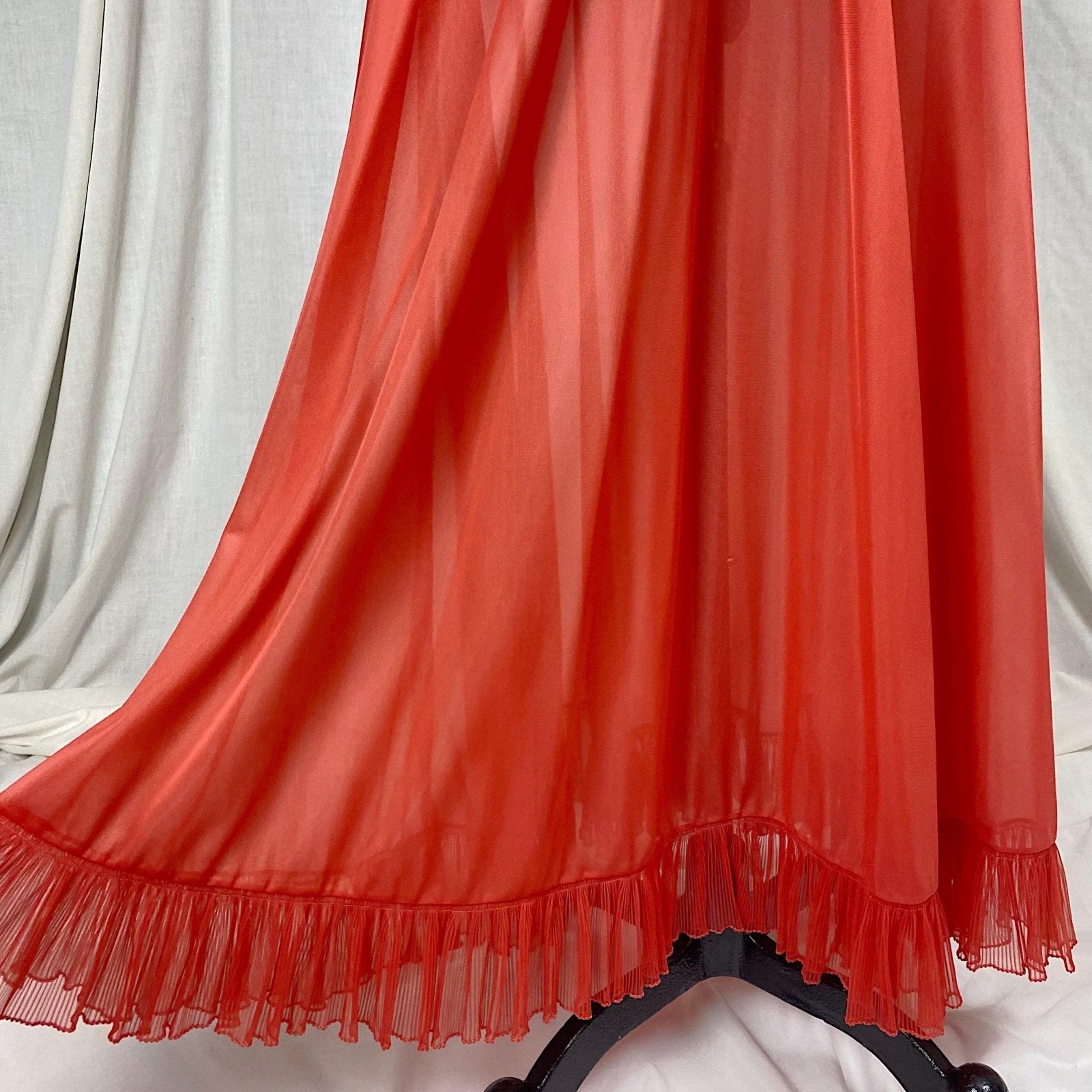 Vintage 1950's Nightgown | Scarlet Red Nylon with Halter Neckline & Crystal Pleating | Size XS, S | Faerie by Surelock - Daggers & Dames