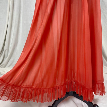 Vintage 1950's Nightgown | Scarlet Red Nylon with Halter Neckline & Crystal Pleating | Size XS, S | Faerie by Surelock - Daggers & Dames