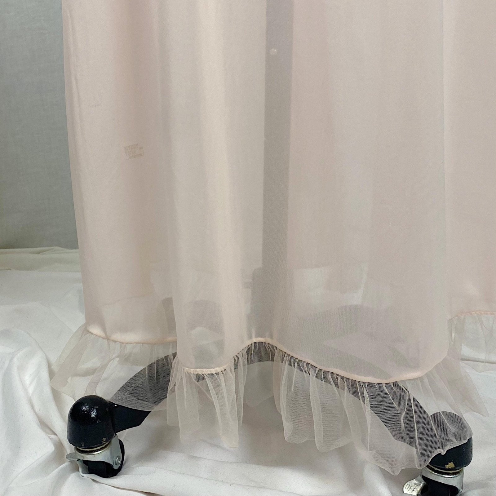 Vintage 1950's Nightgown | Semi Sheer Pink Nylon with Tulle Bodice and Puffed Sleeves | Size XS, S | By Beverly Vogue - New with Tags - Daggers & Dames