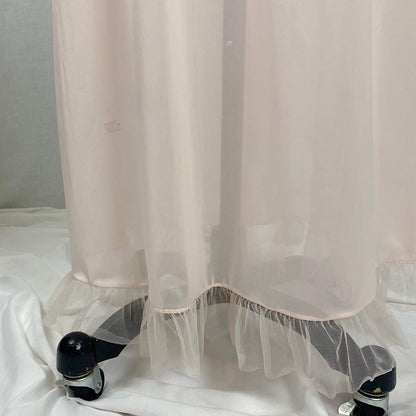 Vintage 1950's Nightgown | Semi Sheer Pink Nylon with Tulle Bodice and Puffed Sleeves | Size XS, S | By Beverly Vogue - New with Tags - Daggers & Dames