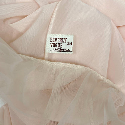Vintage 1950's Nightgown | Semi Sheer Pink Nylon with Tulle Bodice and Puffed Sleeves | Size XS, S | By Beverly Vogue - New with Tags - Daggers & Dames
