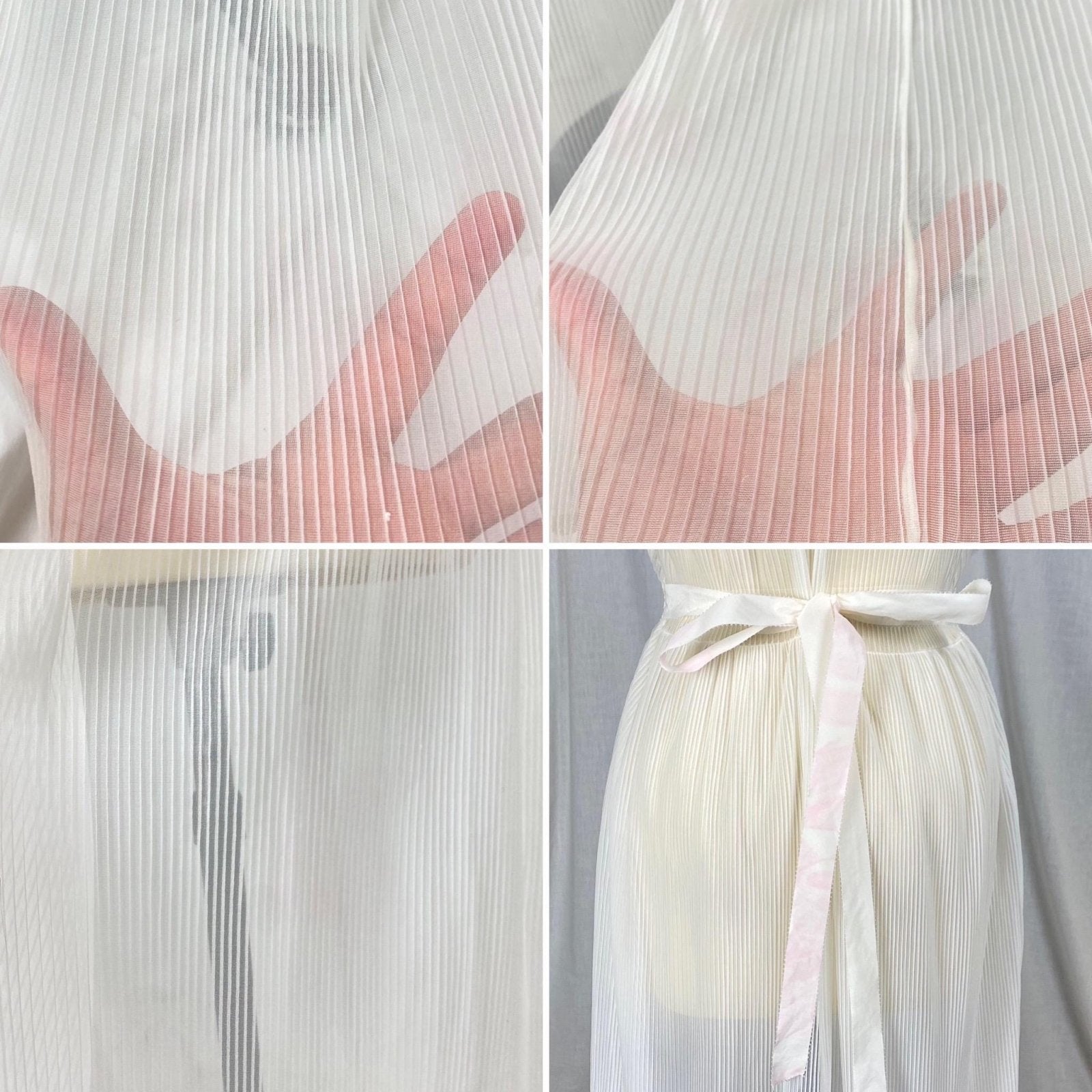Vintage 1950's Nightgown | Sheer White Crystal Pleated Nylon with Floral Lace Inserts | Size M | Mojud - Daggers & Dames