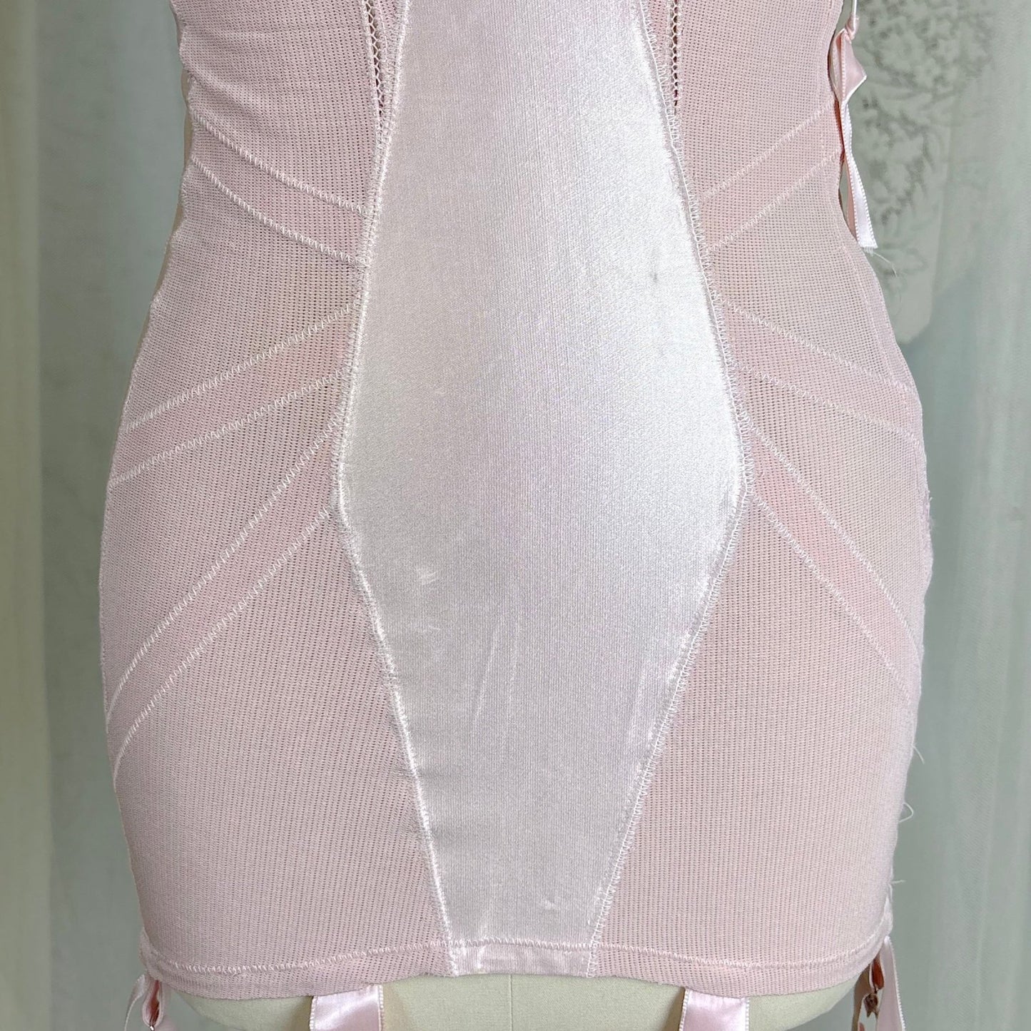 Vintage 1950's Rose Pink Rayon Satin All - in - One Girdle - By Promise by Poirette, size S, M - Daggers & Dames