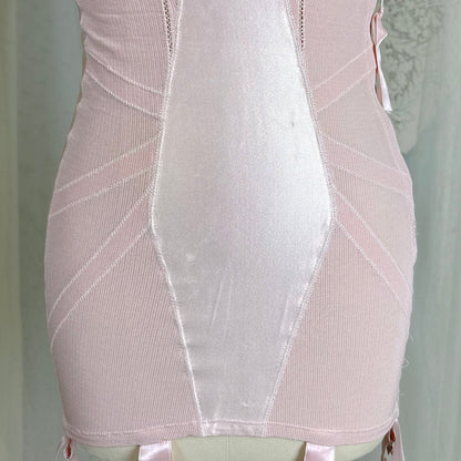 Vintage 1950's Rose Pink Rayon Satin All - in - One Girdle - By Promise by Poirette, size S, M - Daggers & Dames
