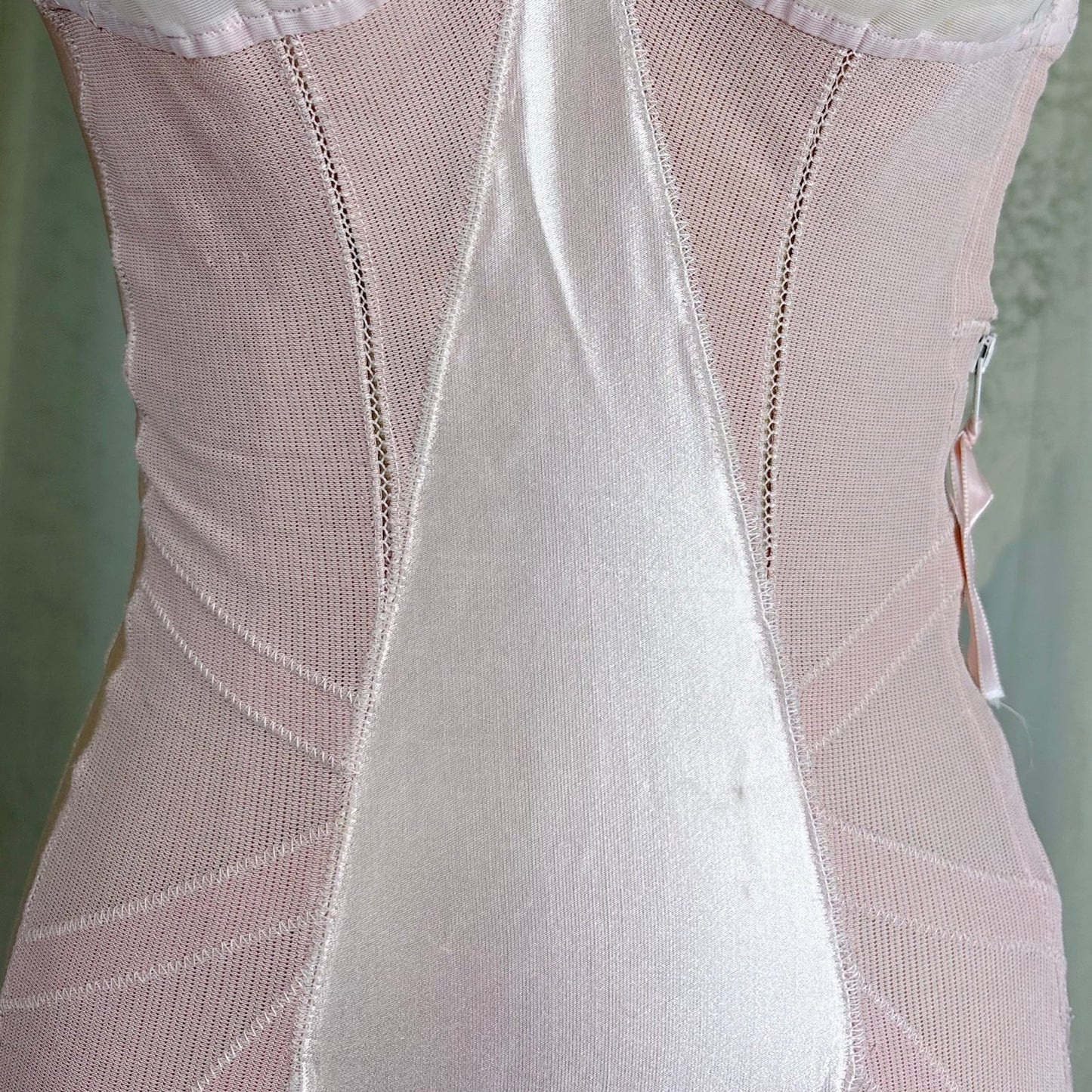 Vintage 1950's Rose Pink Rayon Satin All - in - One Girdle - By Promise by Poirette, size S, M - Daggers & Dames