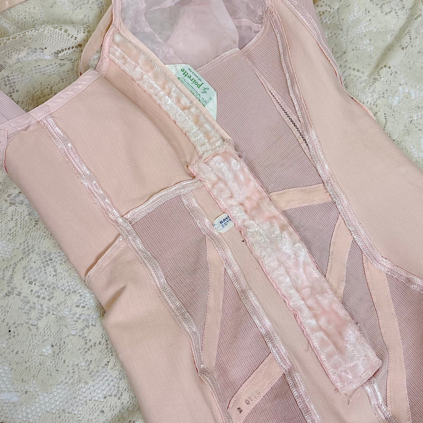 Vintage 1950's Rose Pink Rayon Satin All - in - One Girdle - By Promise by Poirette, size S, M - Daggers & Dames