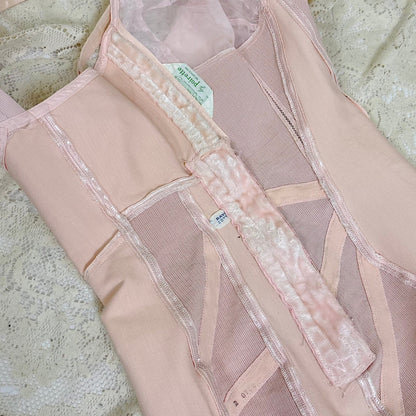 Vintage 1950's Rose Pink Rayon Satin All - in - One Girdle - By Promise by Poirette, size S, M - Daggers & Dames