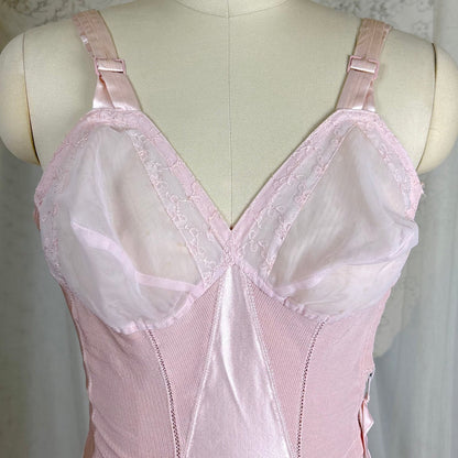 Vintage 1950's Rose Pink Rayon Satin All - in - One Girdle - By Promise by Poirette, size S, M - Daggers & Dames