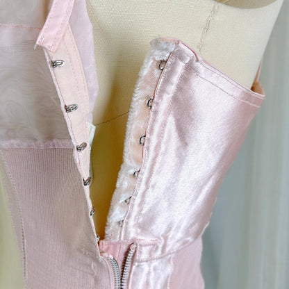 Vintage 1950's Rose Pink Rayon Satin All - in - One Girdle - By Promise by Poirette, size S, M - Daggers & Dames