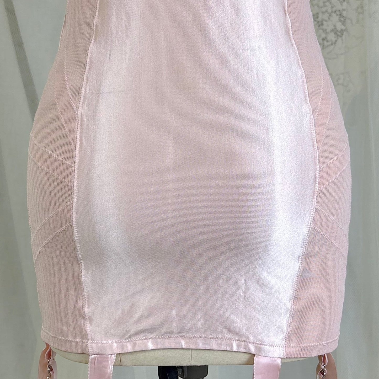 Vintage 1950's Rose Pink Rayon Satin All - in - One Girdle - By Promise by Poirette, size S, M - Daggers & Dames