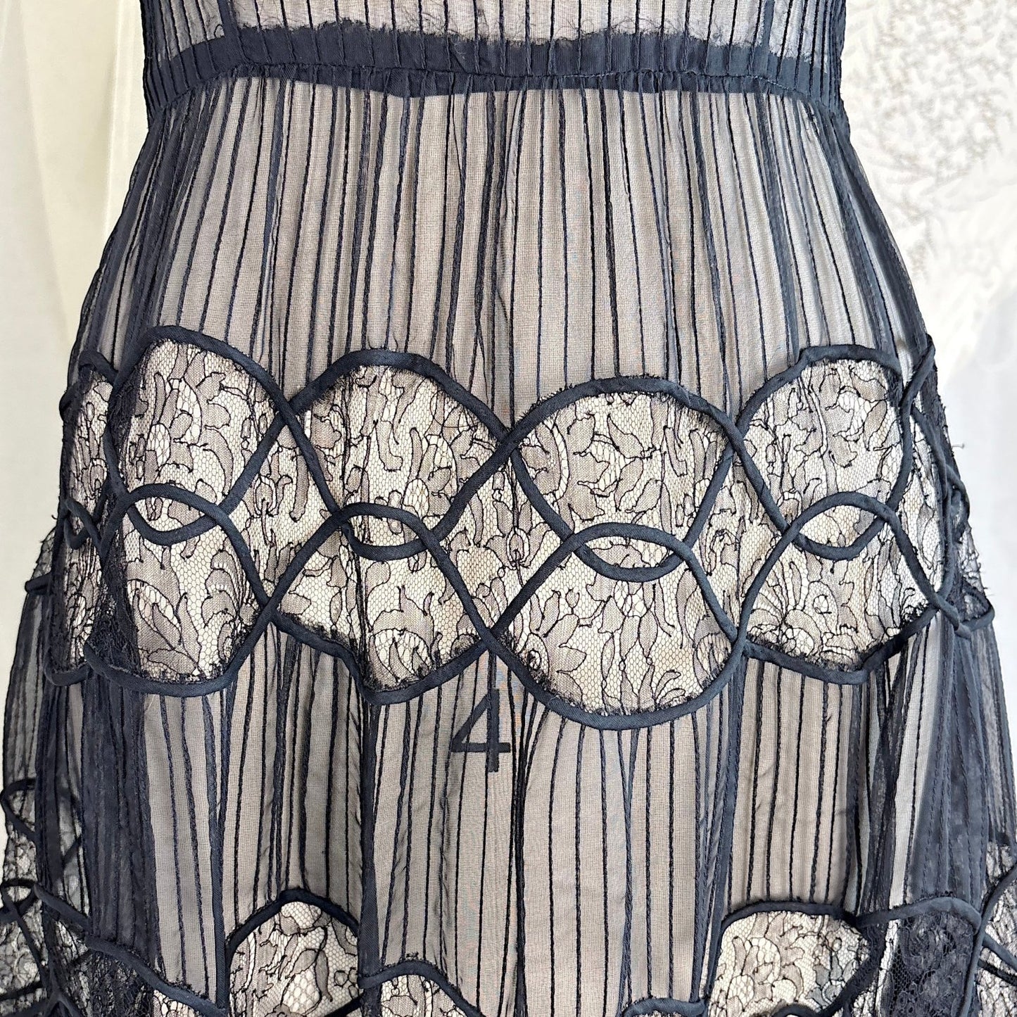 Vintage 1950's Sheer Black Rayon Chiffon with Chantilly Lace Inserts, size XS, S - Daggers & Dames