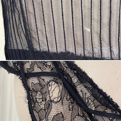 Vintage 1950's Sheer Black Rayon Chiffon with Chantilly Lace Inserts, size XS, S - Daggers & Dames