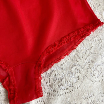 Vintage 1950's Tap Panties | Sheer Red Nylon with Ruffles & Unlined Gusset Crotch | Size XS, S - Daggers & Dames