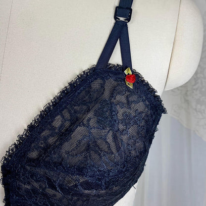 Vintage 1950's U - Wire Bra | Sheer Black Lace with Adjustable Low Back | Size 36 B | Holiday by Formfit - Designers Collection - Daggers & Dames