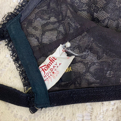 Vintage 1950's U - Wire Bra | Sheer Black Lace with Adjustable Low Back | Size 36 B | Holiday by Formfit - Designers Collection - Daggers & Dames