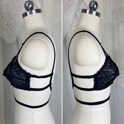 Vintage 1950's U - Wire Bra | Sheer Black Lace with Adjustable Low Back | Size 36 B | Holiday by Formfit - Designers Collection - Daggers & Dames