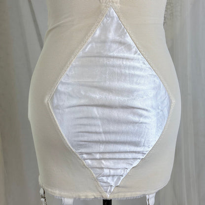 Vintage 1950's White Satin Strapless All - in - One Girdle with Embroidery by Lily of France - Enhance, Size 36 B - Daggers & Dames