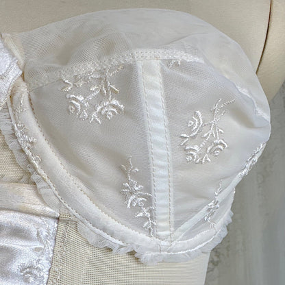 Vintage 1950's White Satin Strapless All - in - One Girdle with Embroidery by Lily of France - Enhance, Size 36 B - Daggers & Dames