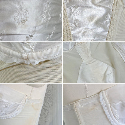 Vintage 1950's White Satin Strapless All - in - One Girdle with Embroidery by Lily of France - Enhance, Size 36 B - Daggers & Dames