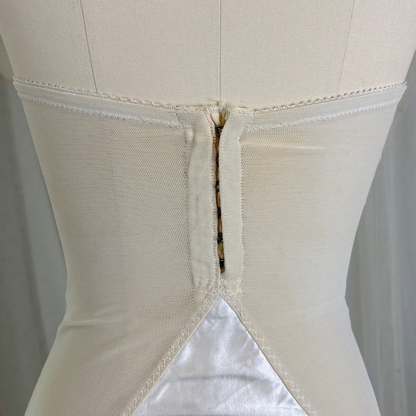 Vintage 1950's White Satin Strapless All - in - One Girdle with Embroidery by Lily of France - Enhance, Size 36 B - Daggers & Dames