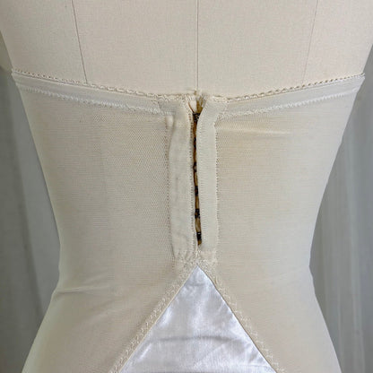 Vintage 1950's White Satin Strapless All - in - One Girdle with Embroidery by Lily of France - Enhance, Size 36 B - Daggers & Dames