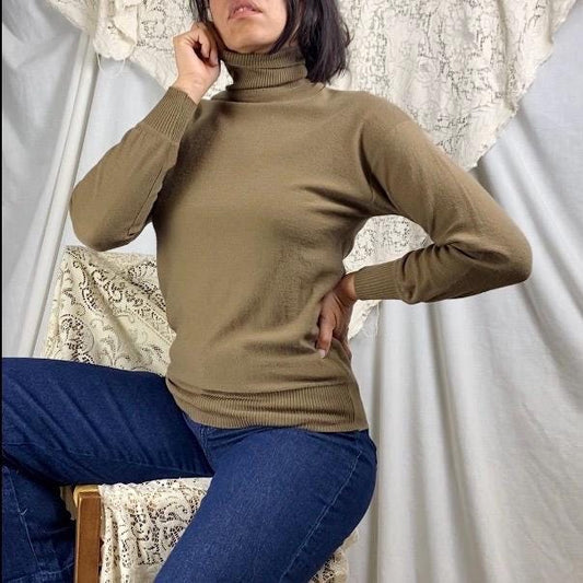Vintage 1960's - 1970's SAINT LAURENT Turtleneck Sweater | Soft Mocha Silk & Wool Blend | Size XS, S, M | Saint Laurent Rive Gauche - Daggers & Dames