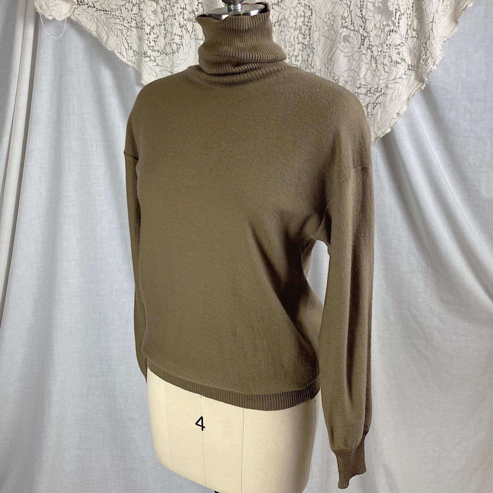 Vintage 1960's - 1970's SAINT LAURENT Turtleneck Sweater | Soft Mocha Silk & Wool Blend | Size XS, S, M | Saint Laurent Rive Gauche - Daggers & Dames