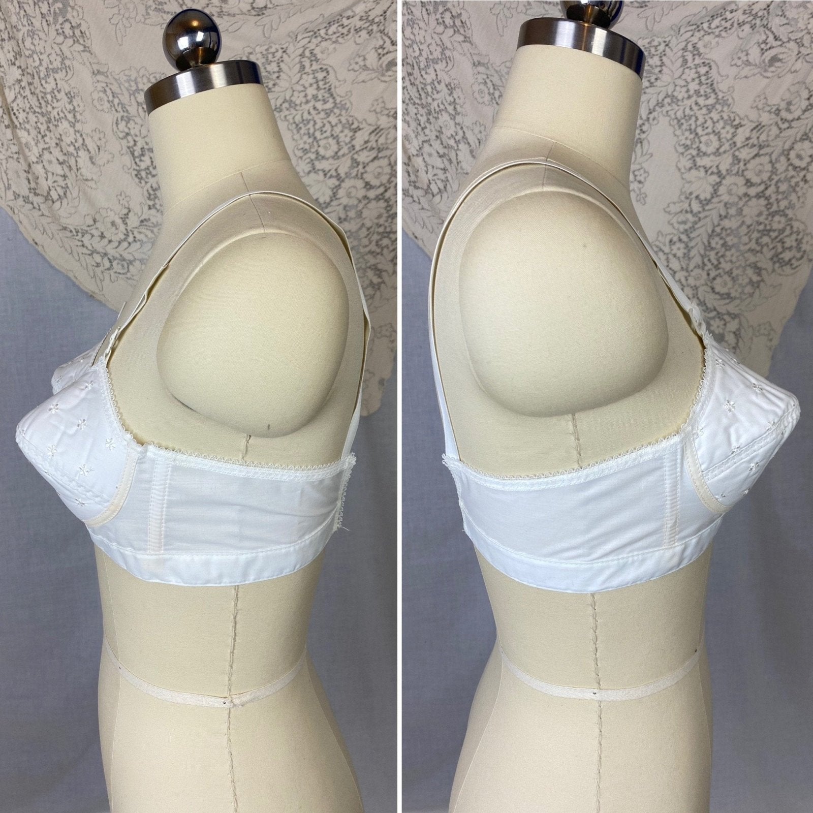 Vintage 1960's Bra | Crisp White Cotton with Bullet Cups & Star Embroidery | Size 34 A, 32 B - Daggers & Dames