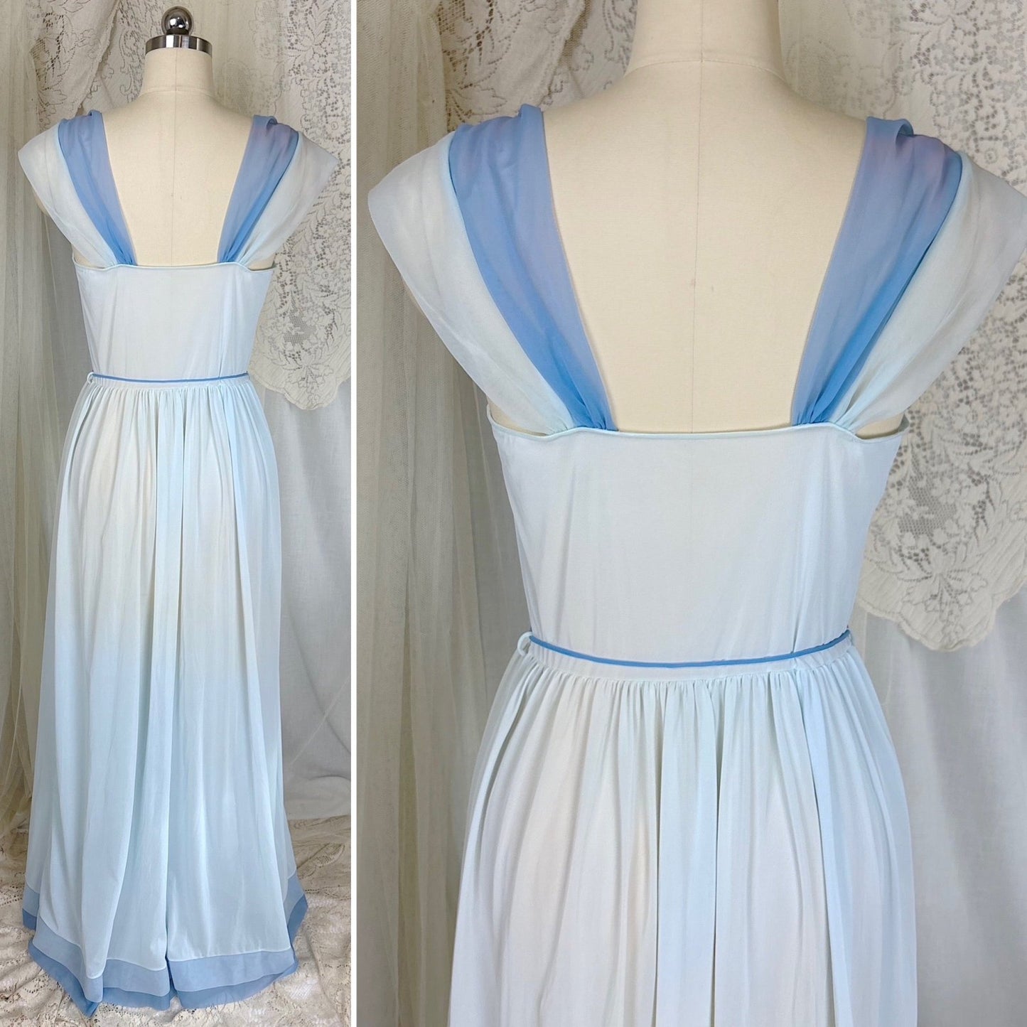 Vintage 1960's Nightgown - Blue Ombre Nylon with Two - Tone Chiffon Bust - by Lucite, size S, M - Daggers & Dames