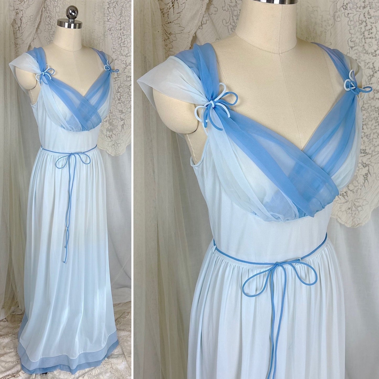 Vintage 1960's Nightgown - Blue Ombre Nylon with Two - Tone Chiffon Bust - by Lucite, size S, M - Daggers & Dames