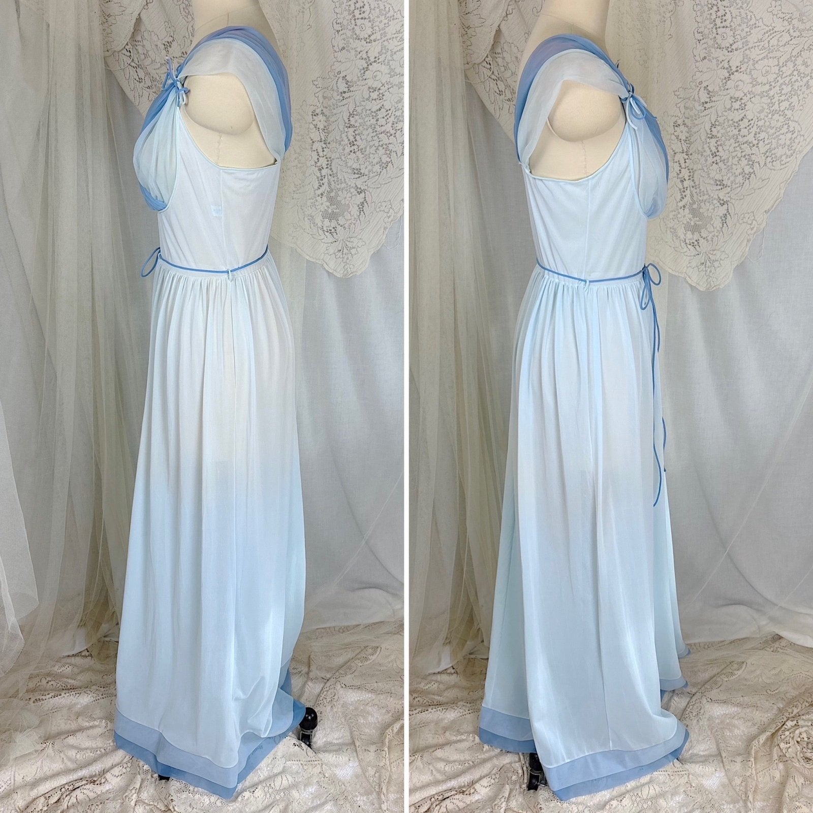 Vintage 1960's Nightgown - Blue Ombre Nylon with Two - Tone Chiffon Bust - by Lucite, size S, M - Daggers & Dames