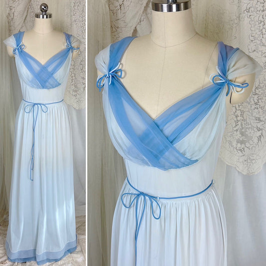 Vintage 1960's Nightgown - Blue Ombre Nylon with Two - Tone Chiffon Bust - by Lucite, size S, M - Daggers & Dames