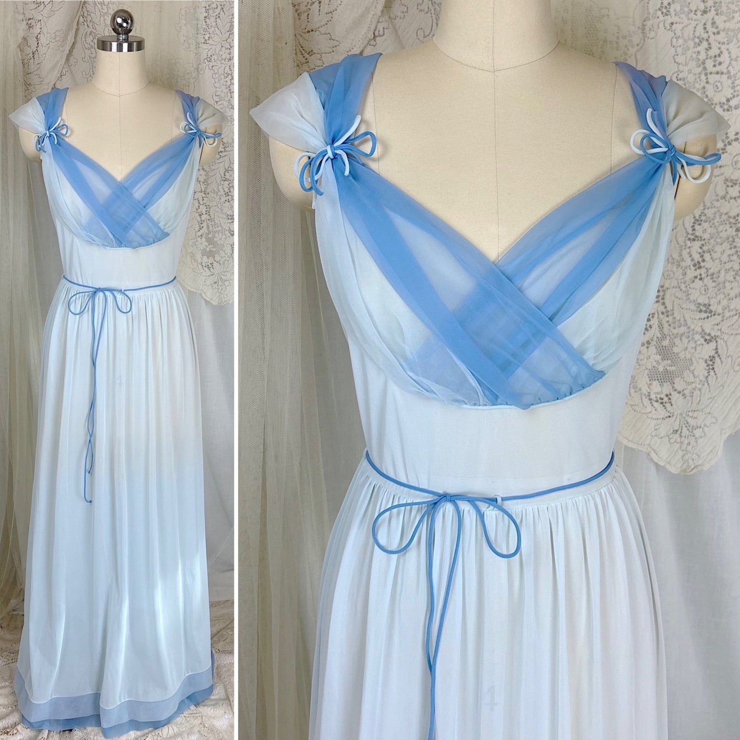 Vintage 1960's Nightgown - Blue Ombre Nylon with Two - Tone Chiffon Bust - by Lucite, size S, M - Daggers & Dames