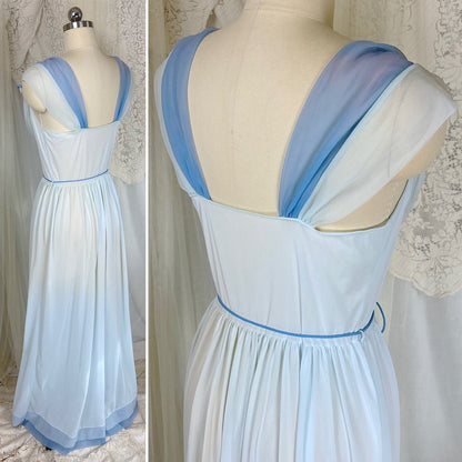 Vintage 1960's Nightgown - Blue Ombre Nylon with Two - Tone Chiffon Bust - by Lucite, size S, M - Daggers & Dames