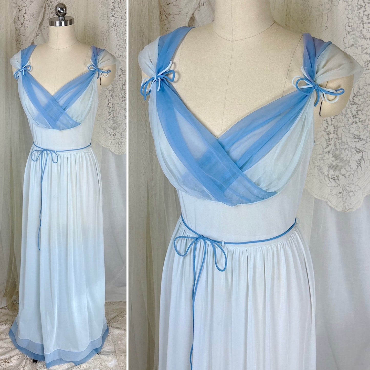 Vintage 1960's Nightgown - Blue Ombre Nylon with Two - Tone Chiffon Bust - by Lucite, size S, M - Daggers & Dames