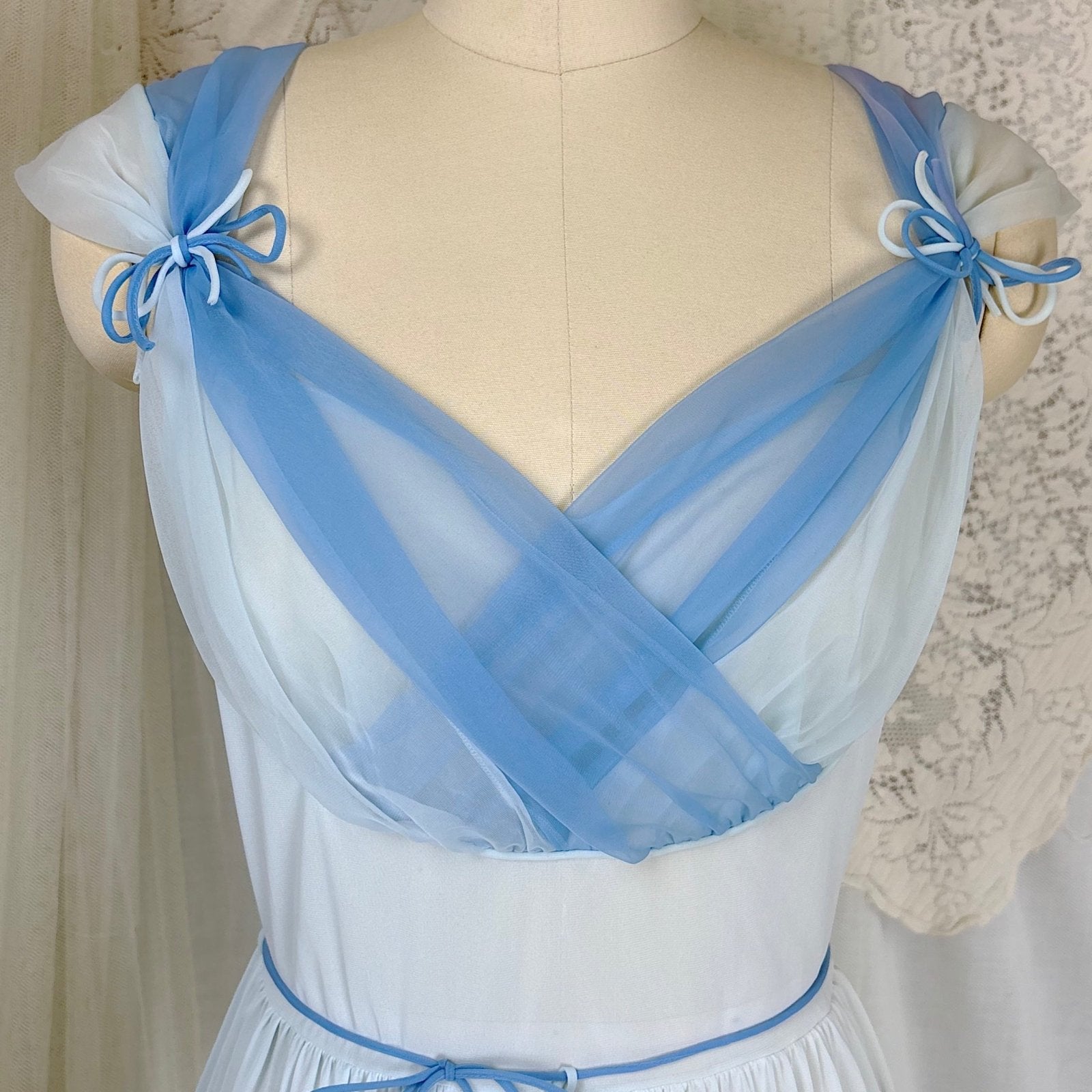 Vintage 1960's Nightgown - Blue Ombre Nylon with Two - Tone Chiffon Bust - by Lucite, size S, M - Daggers & Dames