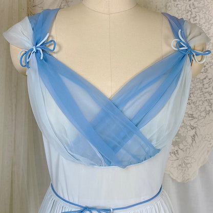 Vintage 1960's Nightgown - Blue Ombre Nylon with Two - Tone Chiffon Bust - by Lucite, size S, M - Daggers & Dames