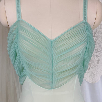 Vintage 1960's Nightgown - Mint Green Nylon with Crystal Pleated Chiffon Bust - by Rogers, size M - Daggers & Dames