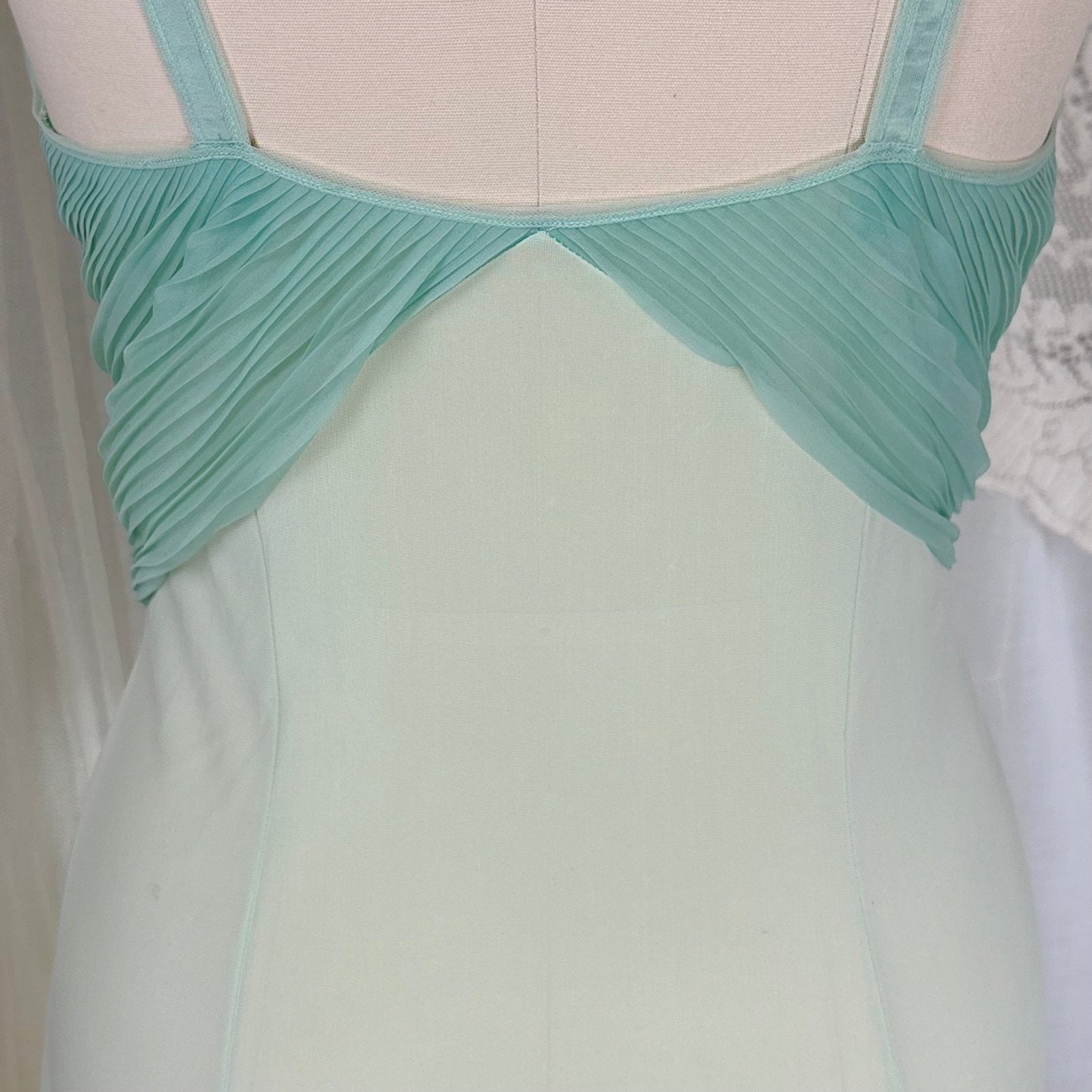 Vintage 1960's Nightgown - Mint Green Nylon with Crystal Pleated Chiffon Bust - by Rogers, size M - Daggers & Dames