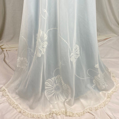 Vintage 1960's Nightgown & Peignoir Set - Powder Blue Nylon with Sheer Floral Print White Organdy Overlay - Size S - By Odette Barsa - Daggers & Dames